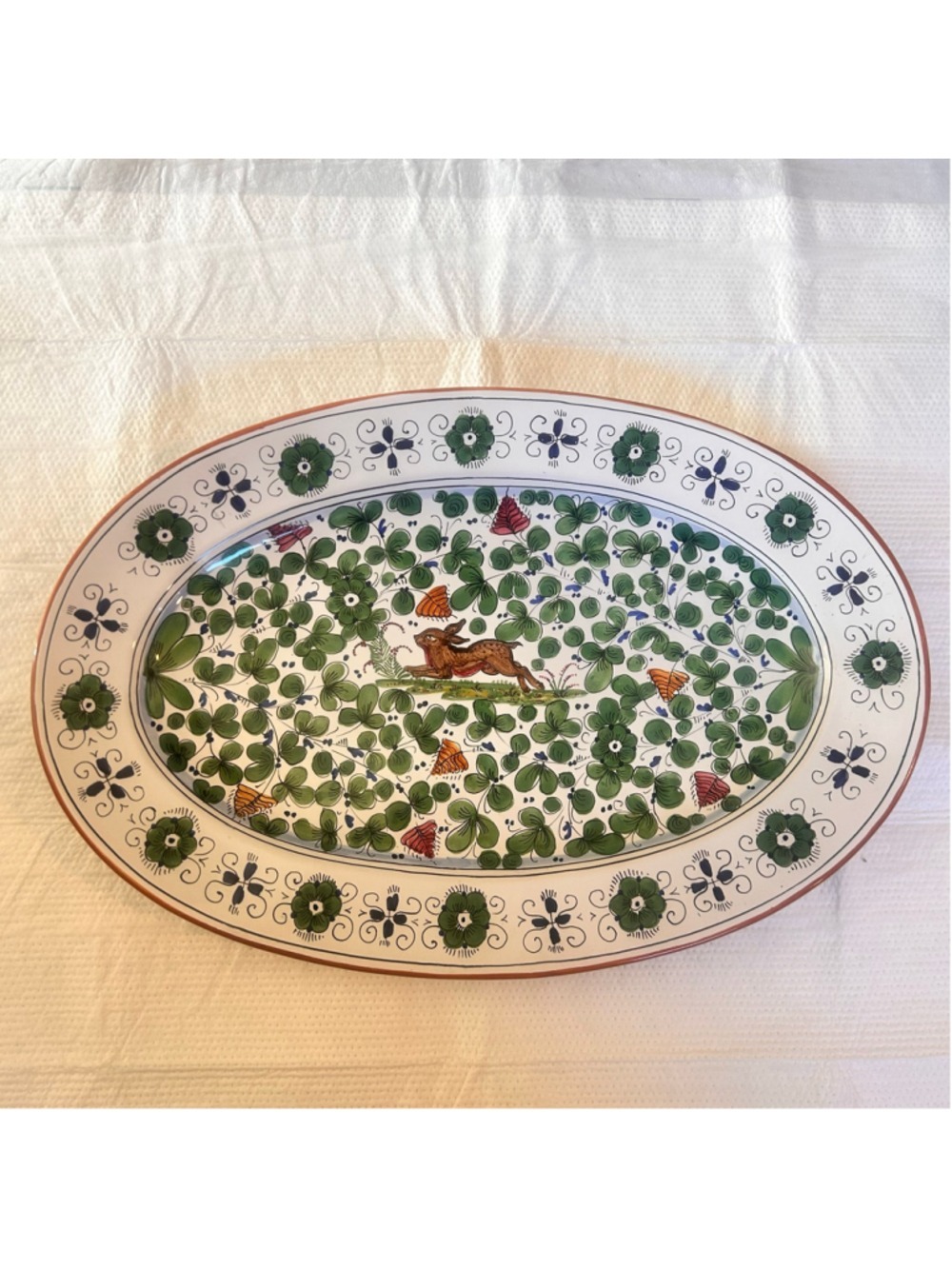 Deruta Platter Made in Italy for Williams Sonoma Handpainted Botanical Rabbit